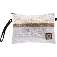  - For Time Bolso de Mano con Destellos metálicos- Rafia Mujer- Gris- 30x20x1 cm